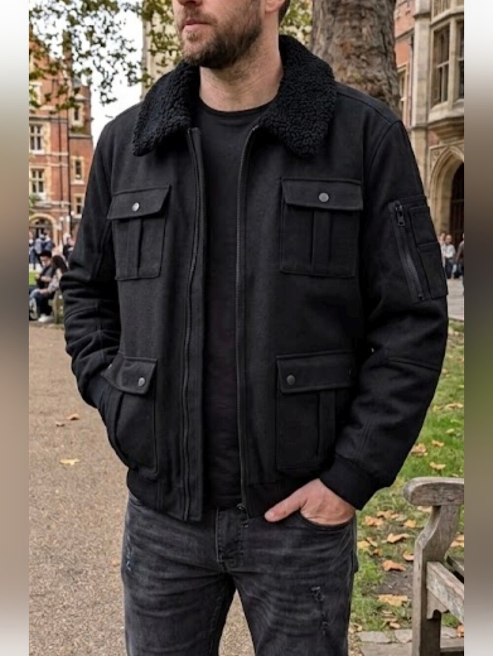NWT Rock & Republic Black Sherpa-Collar Field Jacket Sz XXL Men